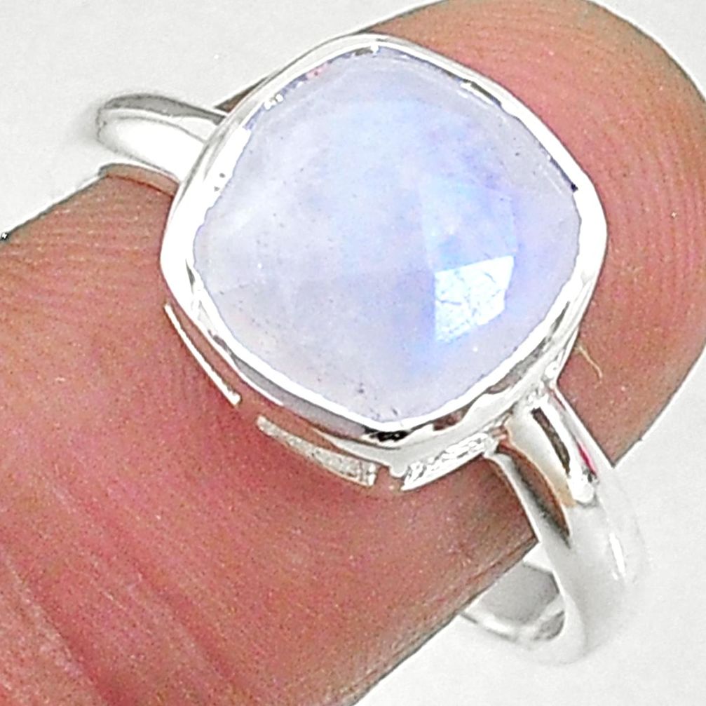 4.80cts solitaire natural rainbow moonstone 925 silver ring size 9 t8231
