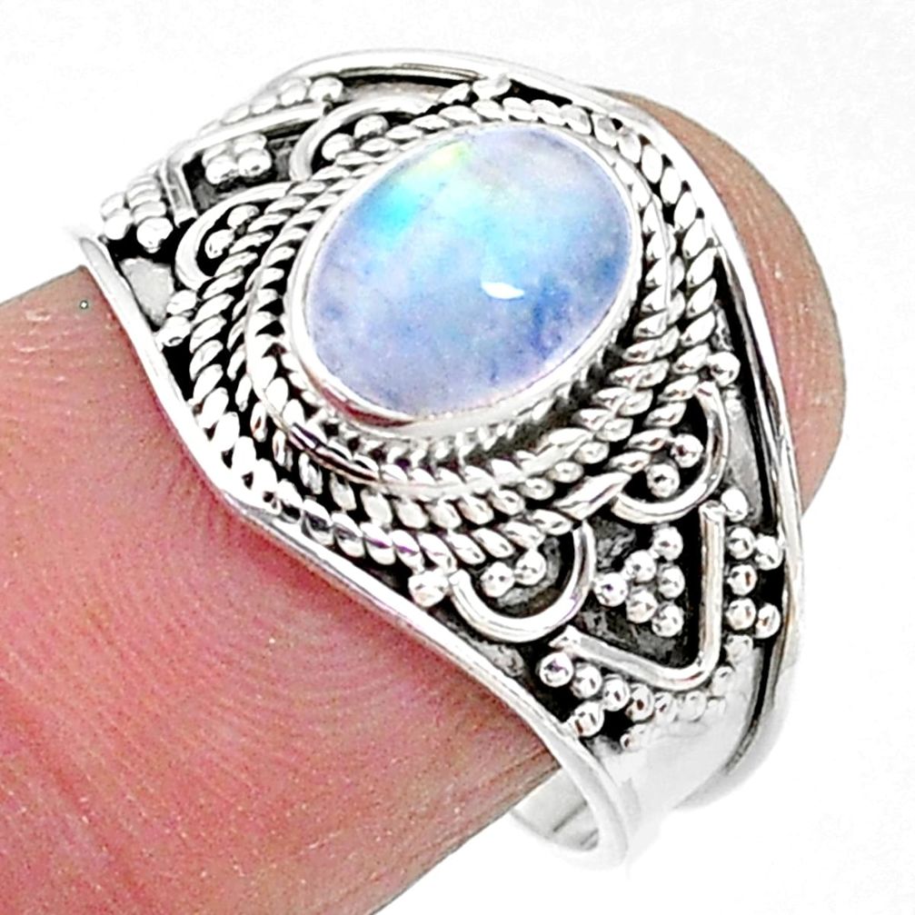 2.09cts solitaire natural rainbow moonstone 925 silver ring size 7.5 t10067