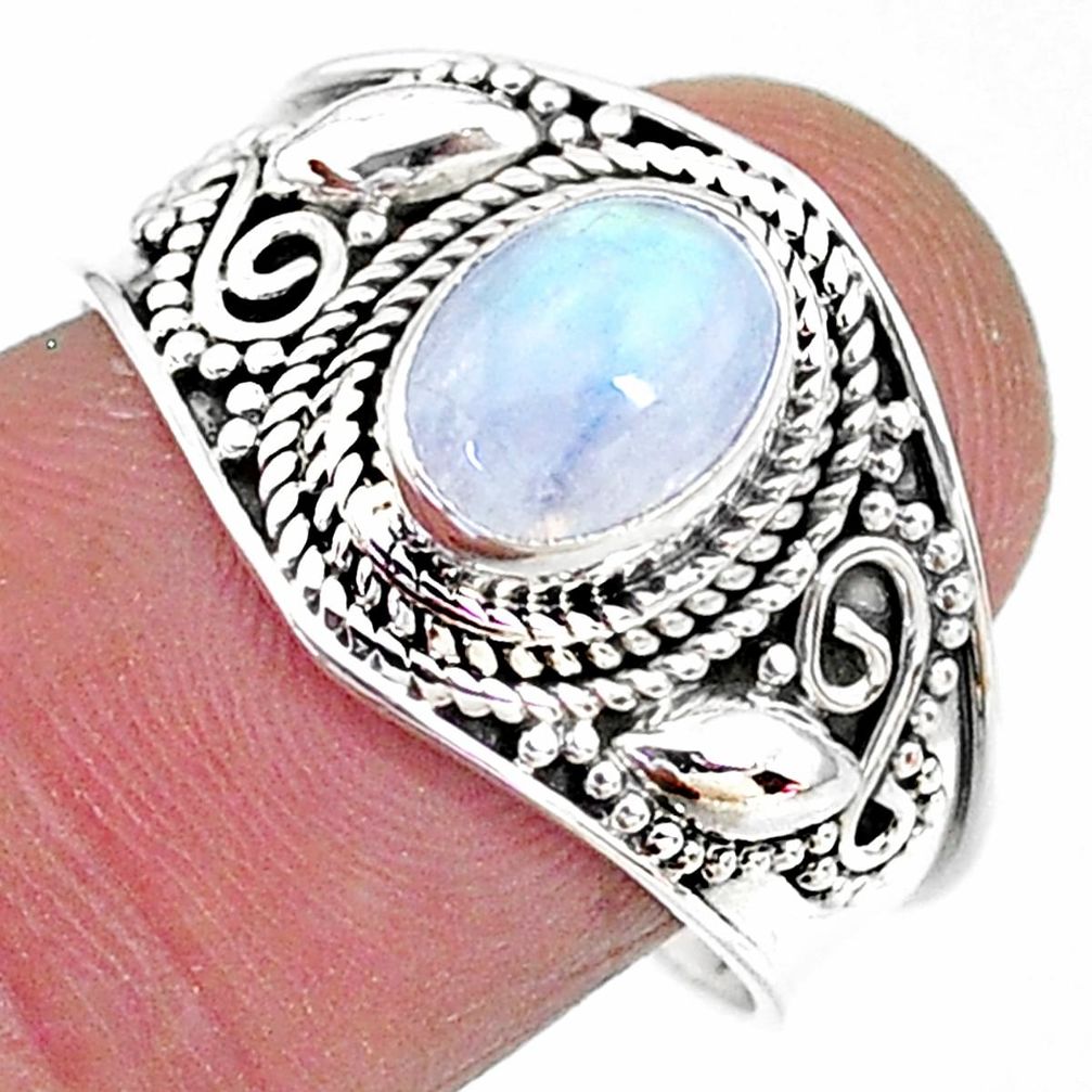 2.08cts solitaire natural rainbow moonstone 925 silver ring size 8.5 t10072