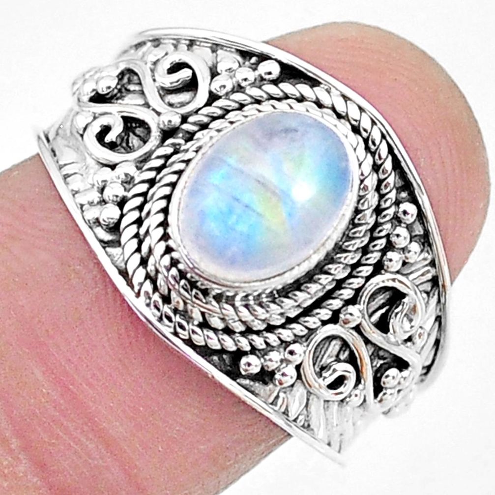 2.18cts solitaire natural rainbow moonstone 925 silver ring size 8.5 t10082