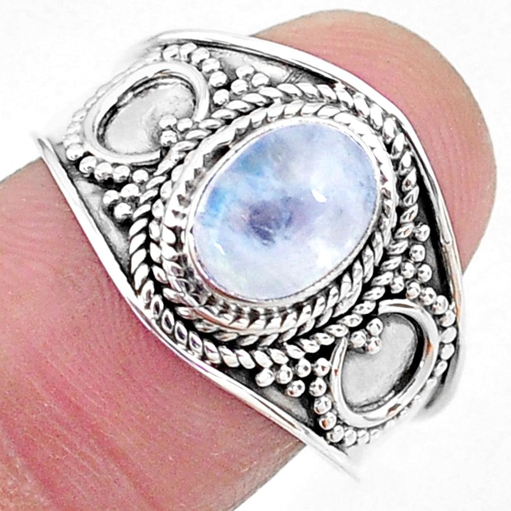 2.17cts solitaire natural rainbow moonstone 925 silver ring size 8.5 t10083