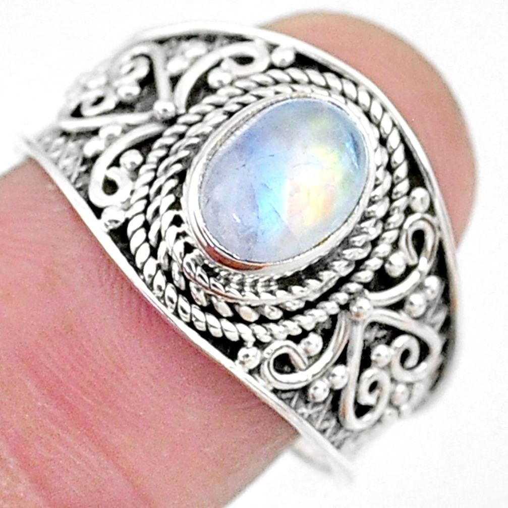 2.05cts solitaire natural rainbow moonstone 925 silver ring size 8.5 t10090