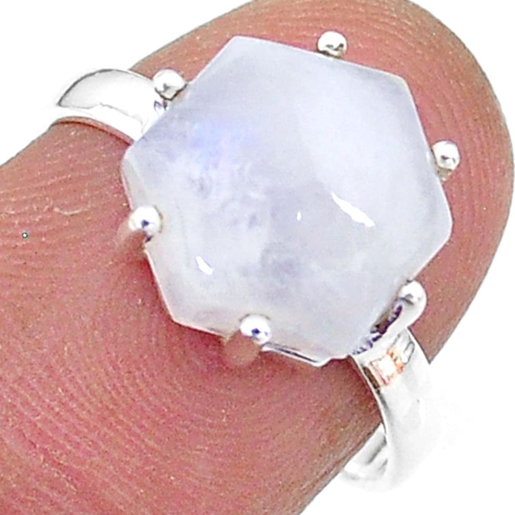 5.44cts solitaire natural rainbow moonstone 925 silver ring size 6.5 t11122