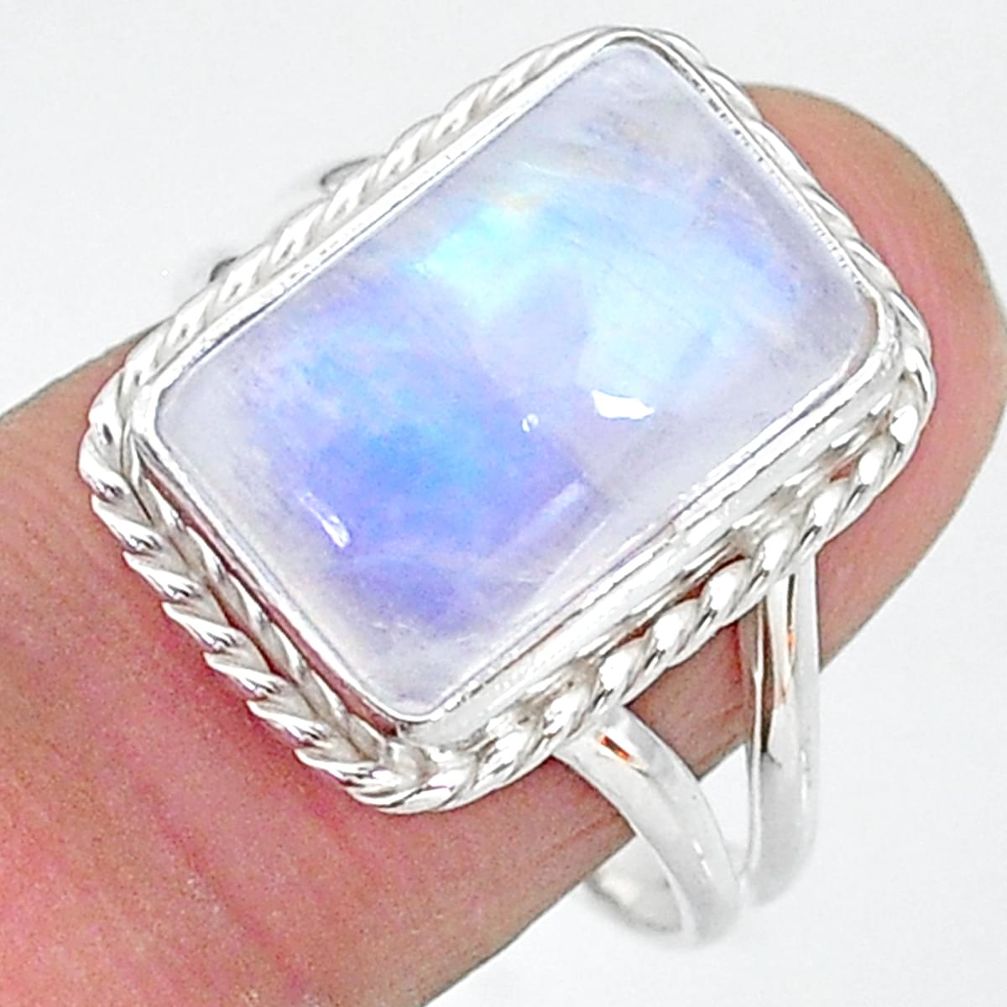 7.22cts solitaire natural rainbow moonstone 925 silver ring size 8.5 t12811
