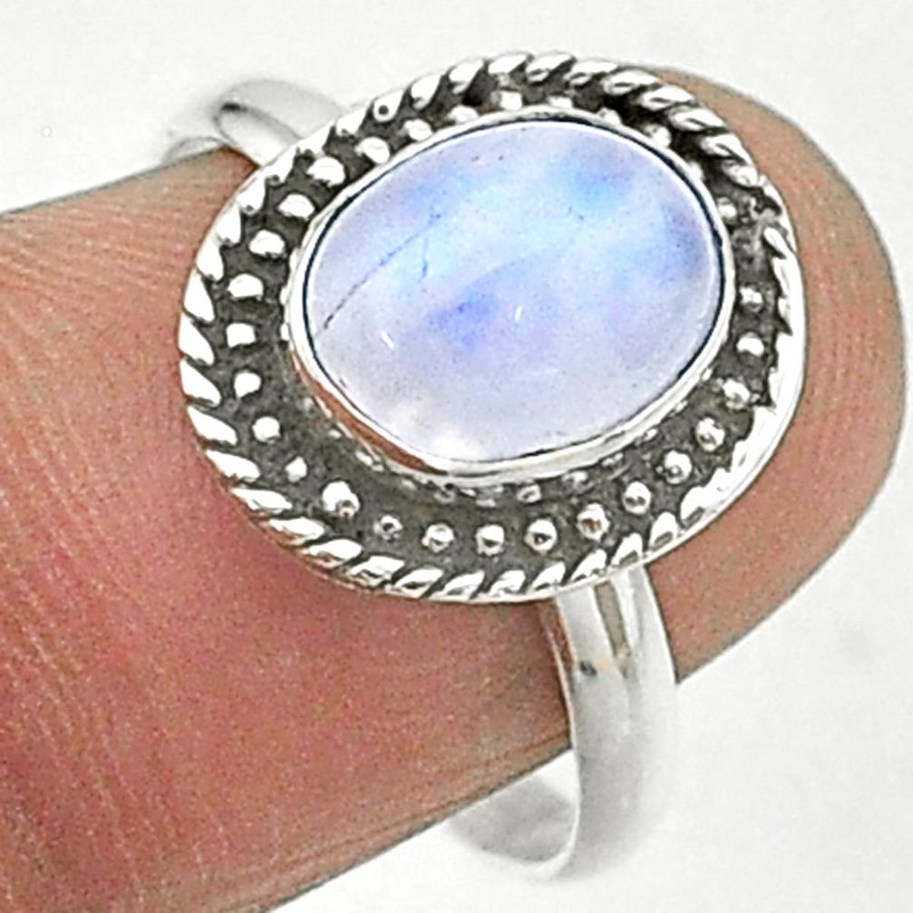 3.23cts solitaire natural rainbow moonstone 925 silver ring size 8.5 t15436