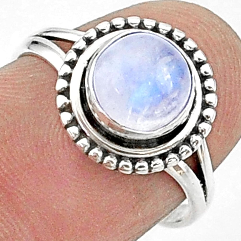 2.42cts solitaire natural rainbow moonstone 925 silver ring size 6.5 t15653