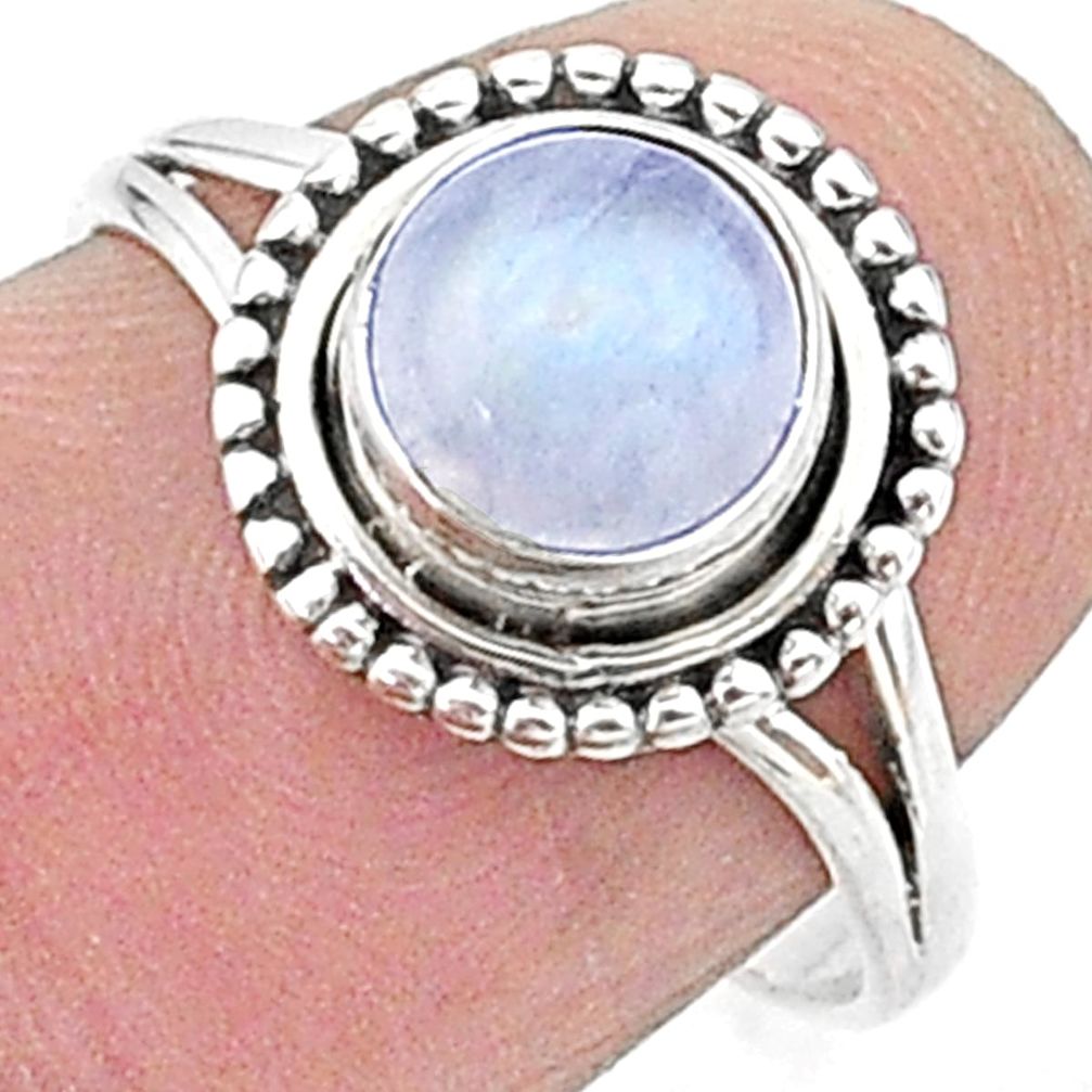 2.31cts solitaire natural rainbow moonstone 925 silver ring size 5.5 t15659