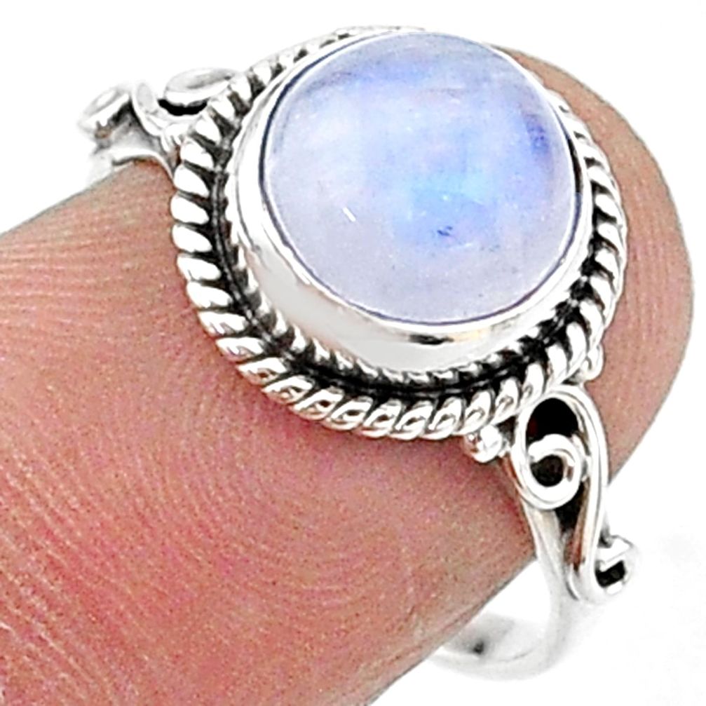 4.87cts solitaire natural rainbow moonstone 925 silver ring size 7.5 t15712