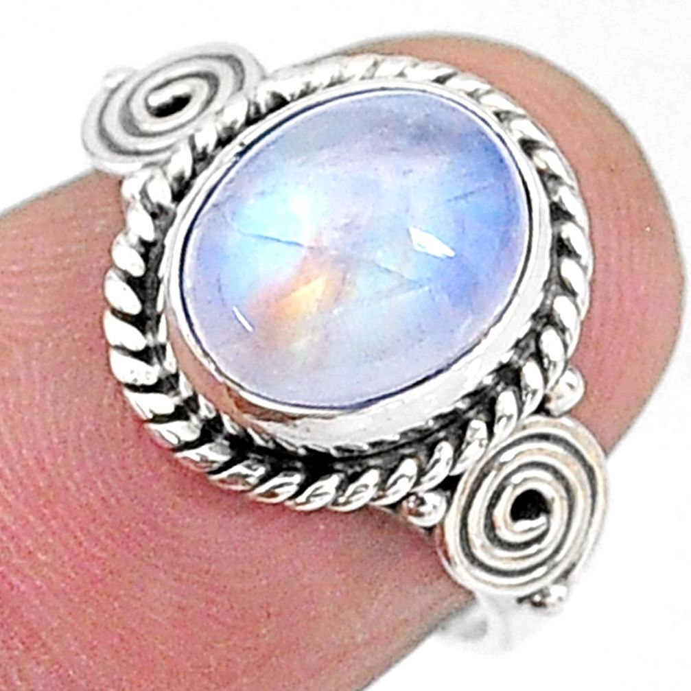 3.91cts solitaire natural rainbow moonstone 925 silver ring size 5.5 t15817