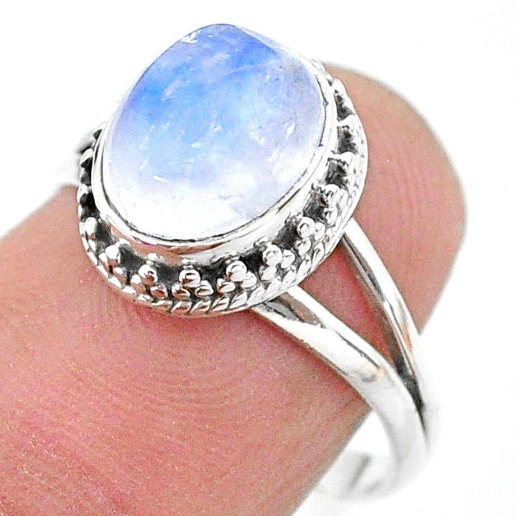 4.06cts solitaire natural rainbow moonstone 925 silver ring size 7.5 t20055