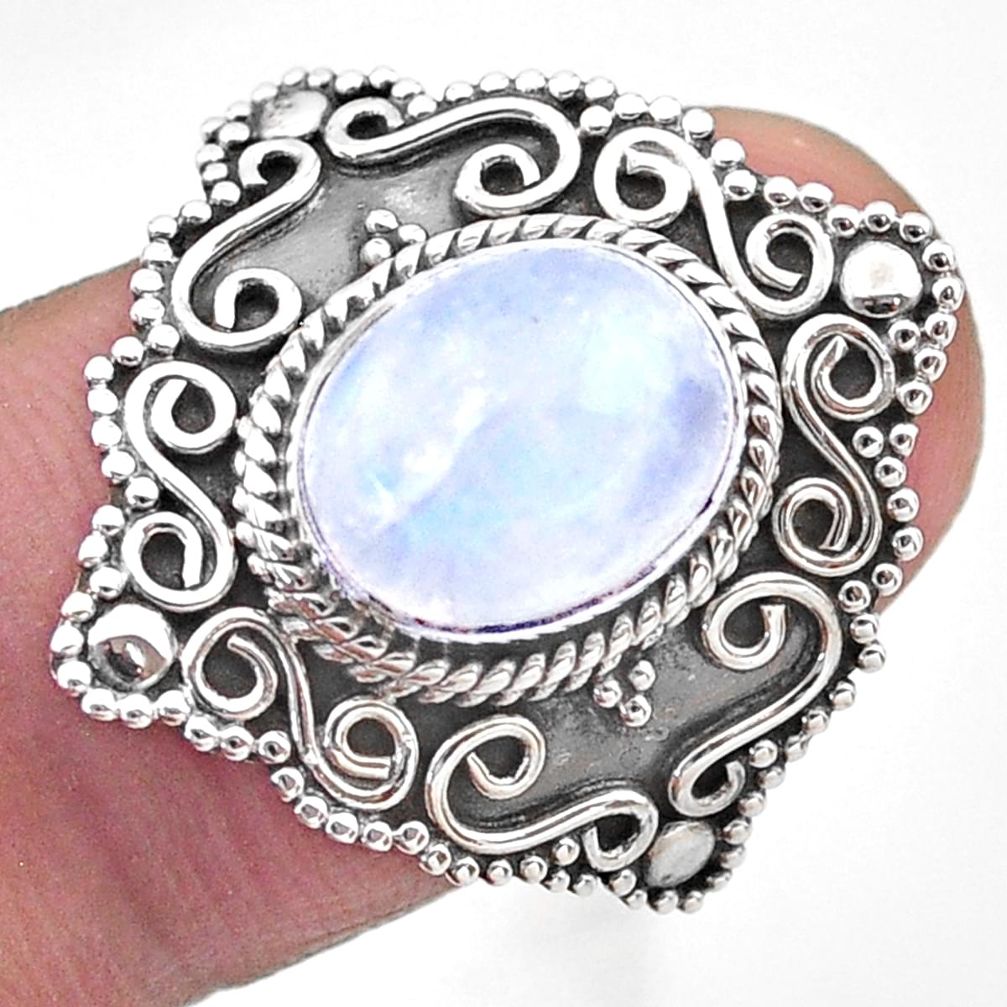 4.26cts solitaire natural rainbow moonstone 925 silver ring size 6.5 t20100