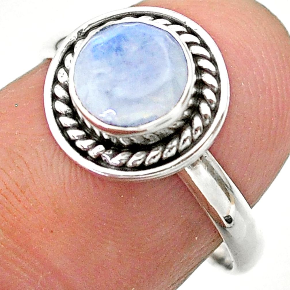 1.31cts solitaire natural rainbow moonstone 925 silver ring size 7.5 t26276
