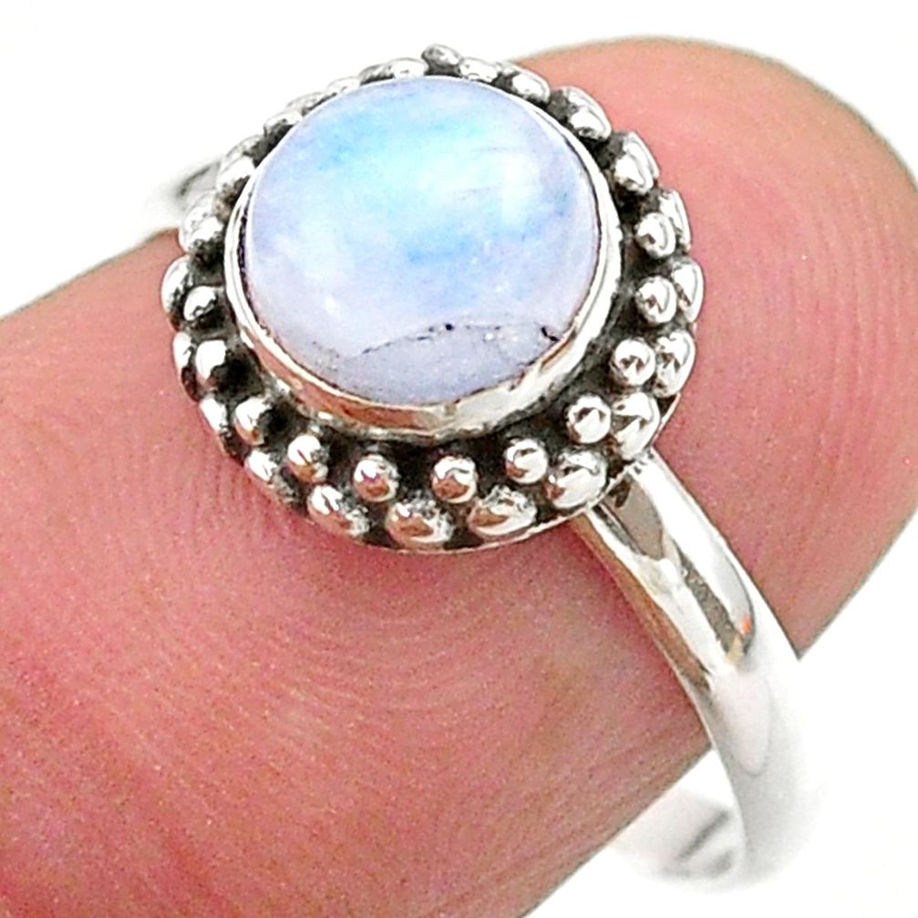 2.38cts solitaire natural rainbow moonstone 925 silver ring size 7.5 t26297