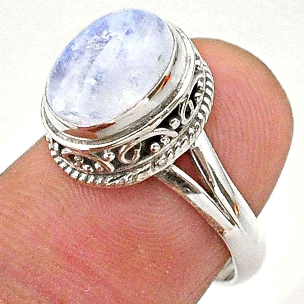4.23cts solitaire natural rainbow moonstone 925 silver ring size 6.5 t27297