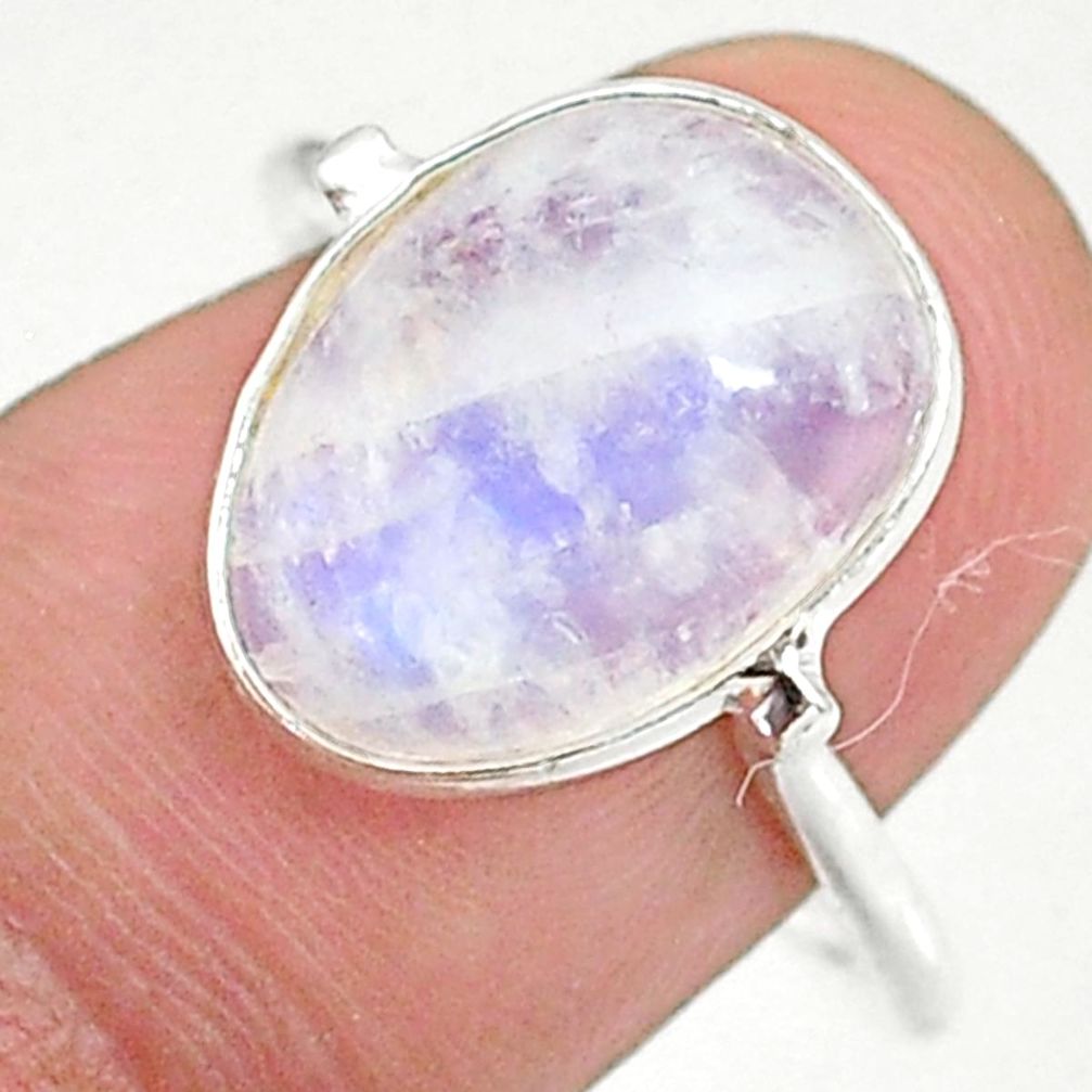 6.19cts solitaire natural rainbow moonstone 925 silver ring size 8.5 t34718