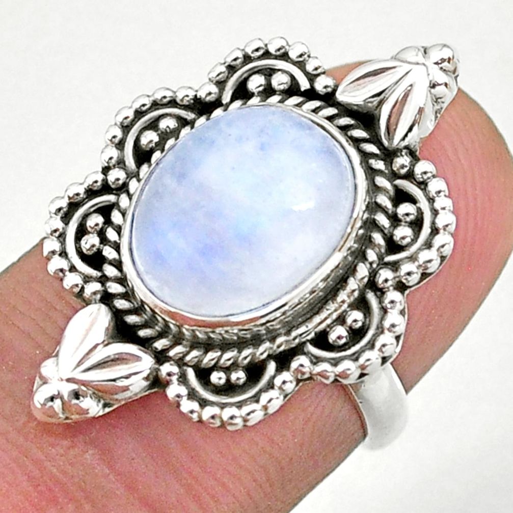 5.12cts solitaire natural rainbow moonstone 925 silver ring size 5.5 t39915