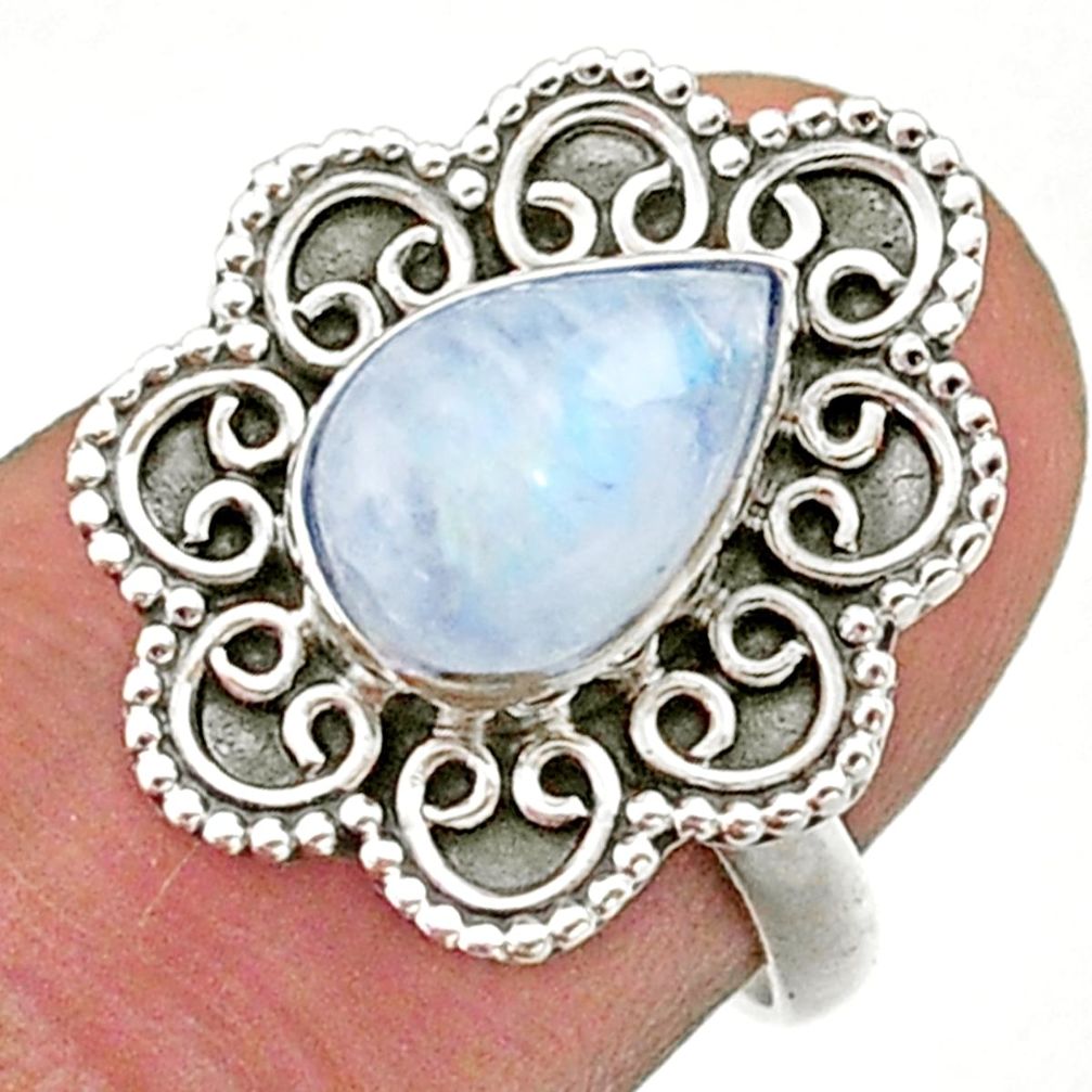 2.27cts solitaire natural rainbow moonstone 925 silver ring size 6.5 t41477