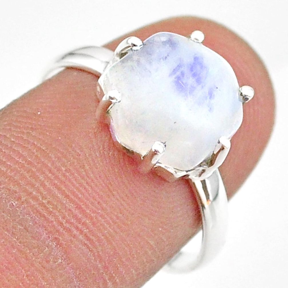 5.49cts solitaire natural rainbow moonstone 925 silver ring size 7.5 t43021