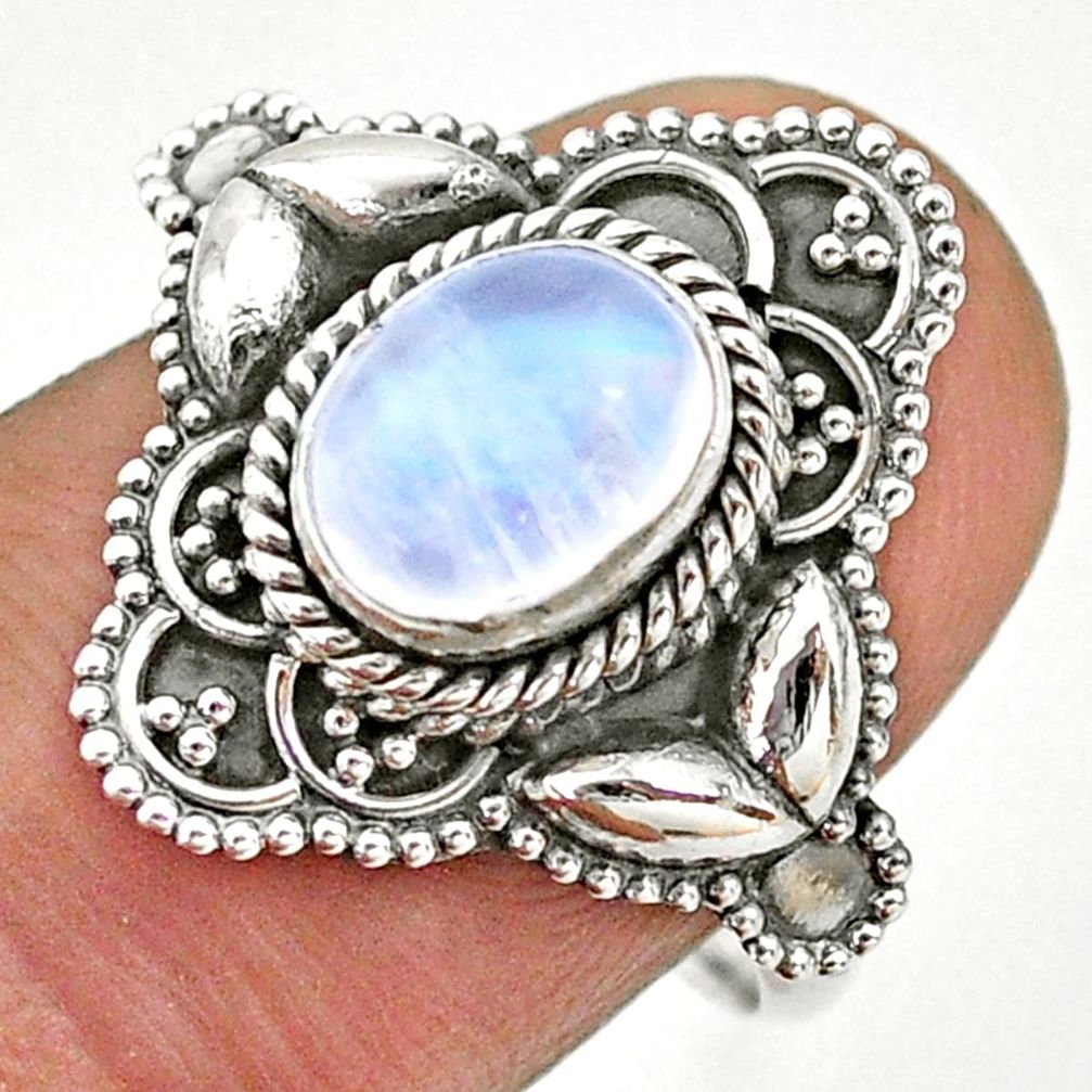 2.11cts solitaire natural rainbow moonstone 925 silver ring size 8.5 t43956