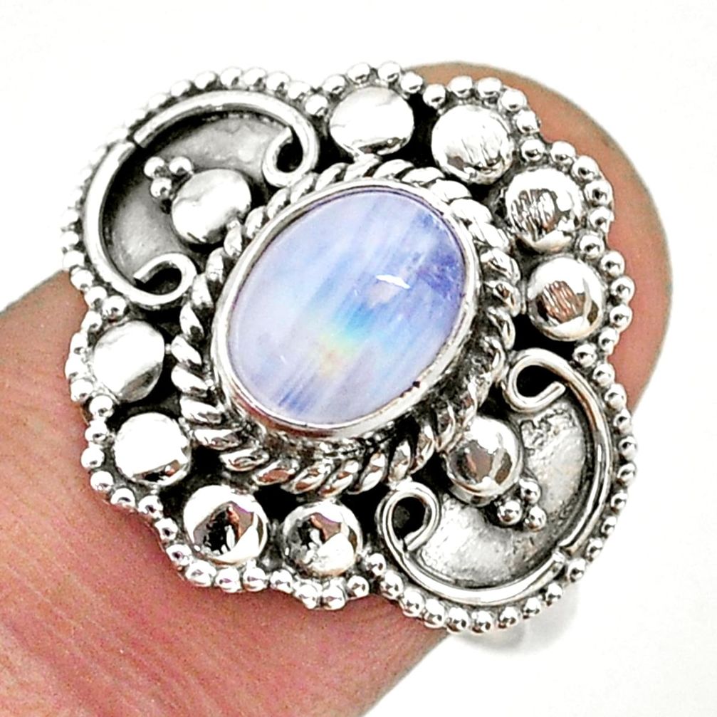 1.94cts solitaire natural rainbow moonstone 925 silver ring size 8.5 t43960