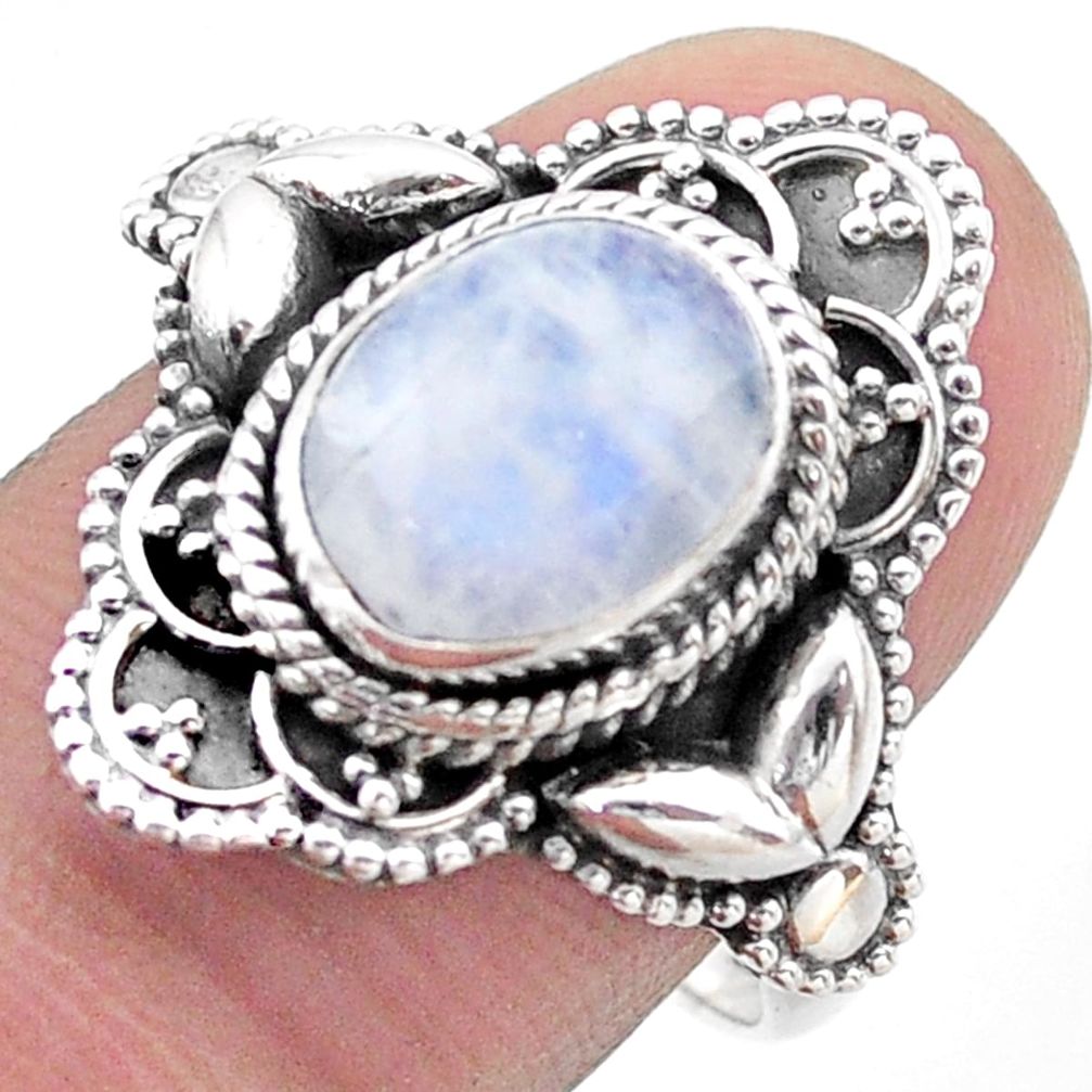 4.02cts solitaire natural rainbow moonstone 925 silver ring size 8.5 t46136