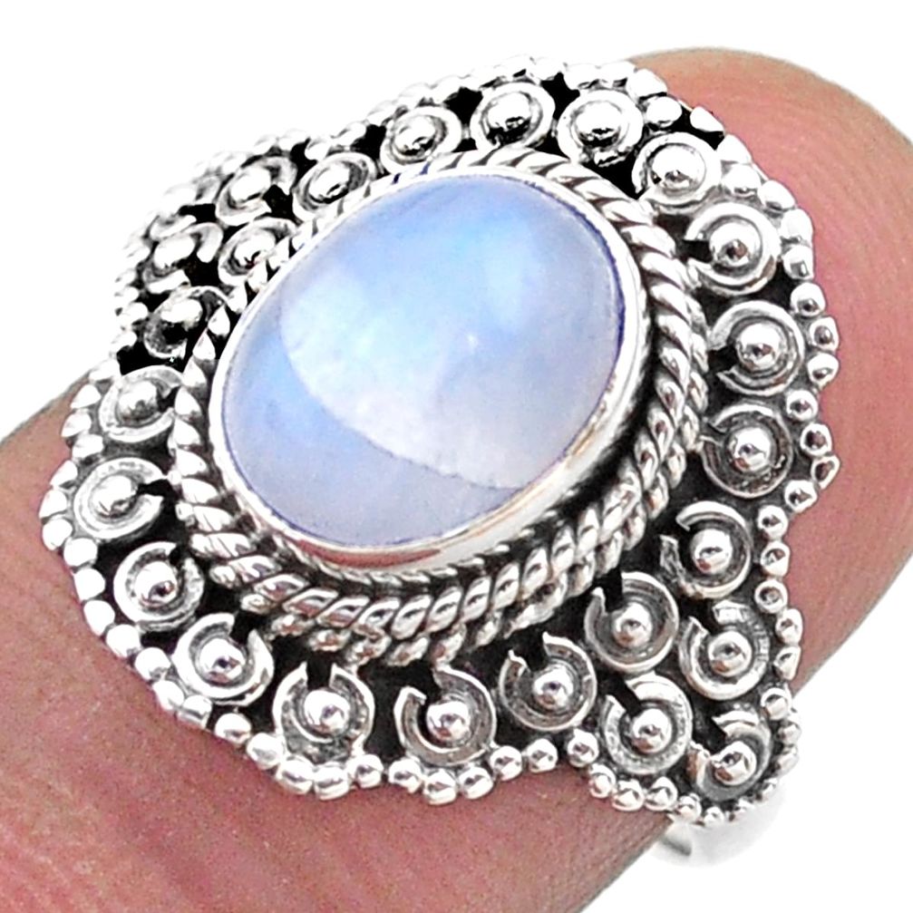 4.22cts solitaire natural rainbow moonstone 925 silver ring size 6.5 t46137