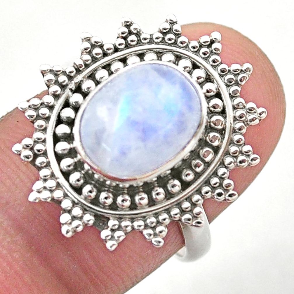 4.40cts solitaire natural rainbow moonstone 925 silver ring size 7.5 t46158