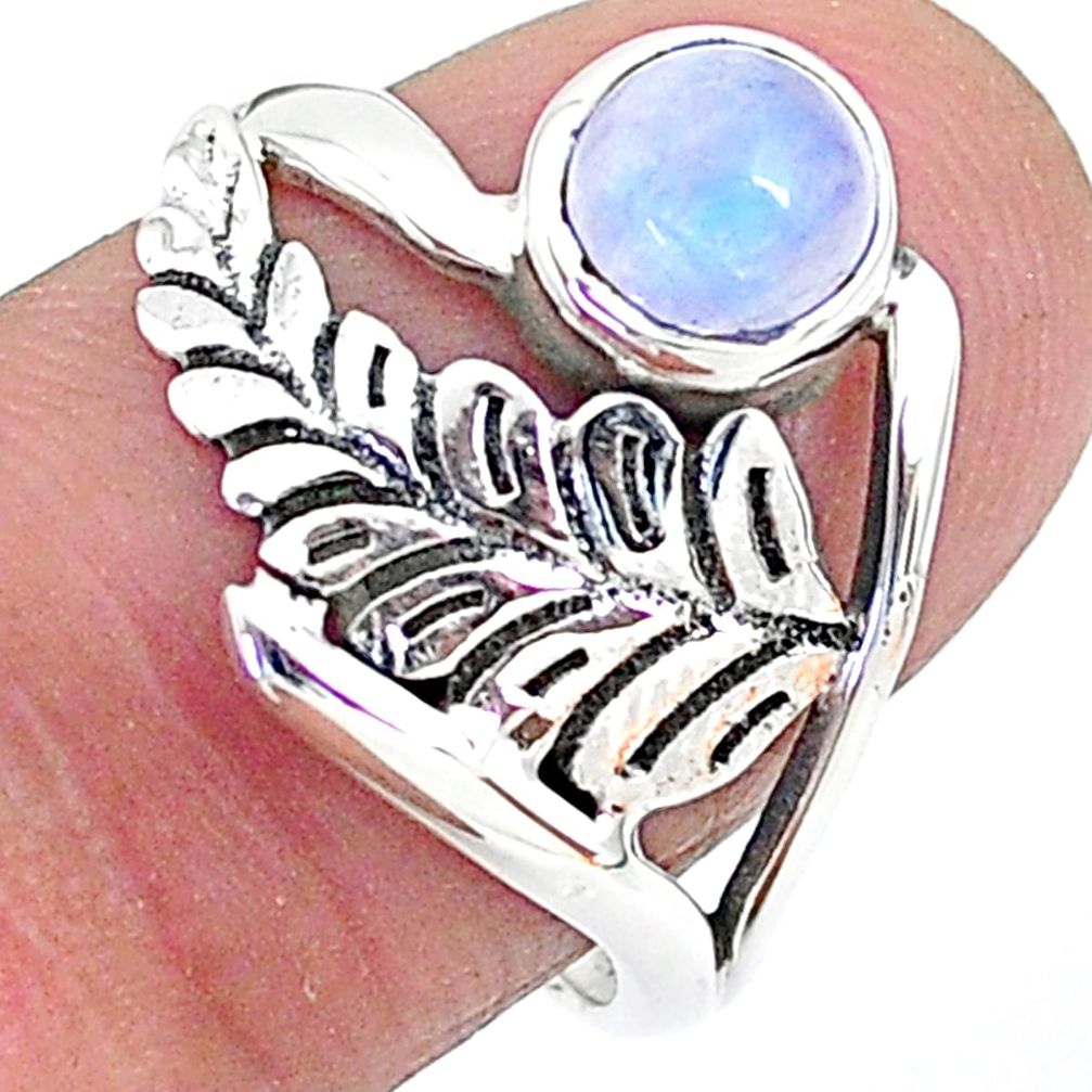 1.21cts solitaire natural rainbow moonstone 925 silver ring size 7.5 t6380