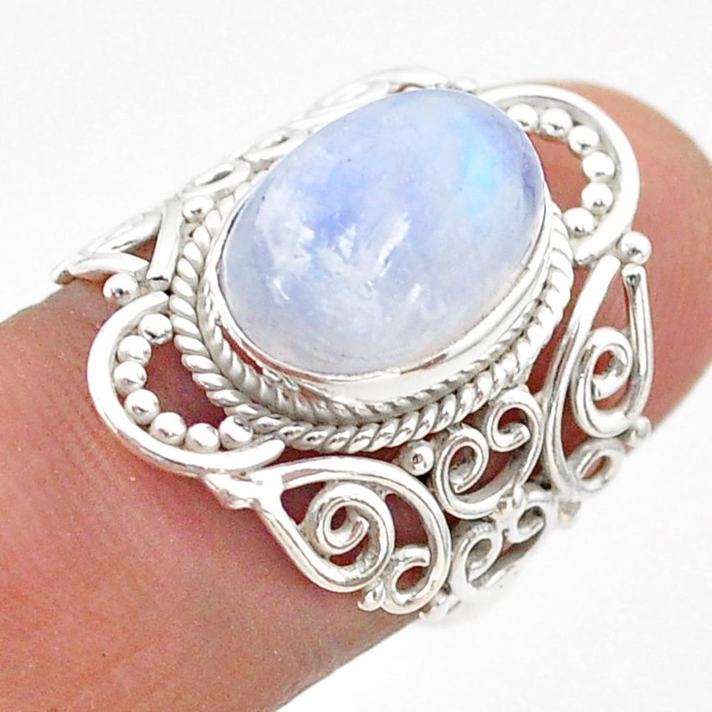5.11cts solitaire natural rainbow moonstone 925 silver ring size 7.5 t65454