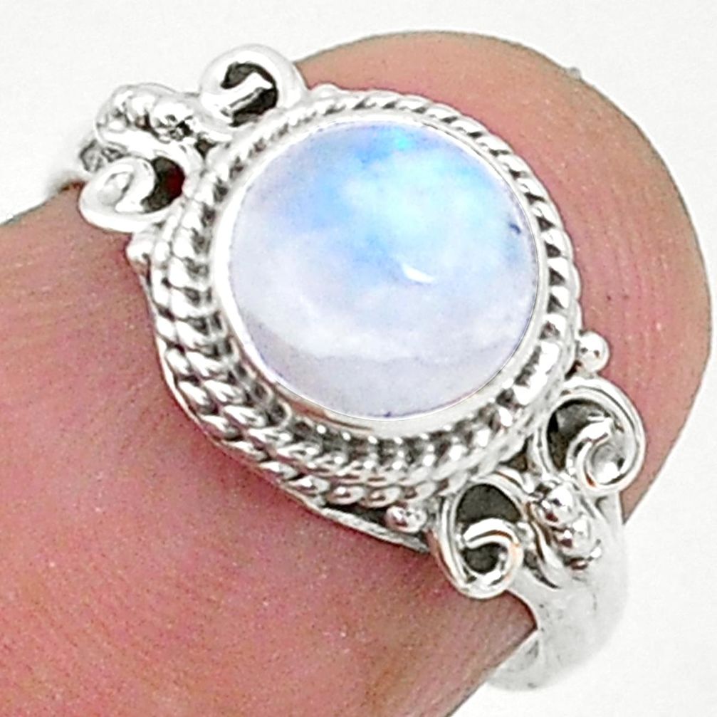 2.58cts solitaire natural rainbow moonstone 925 silver ring size 5.5 t6629