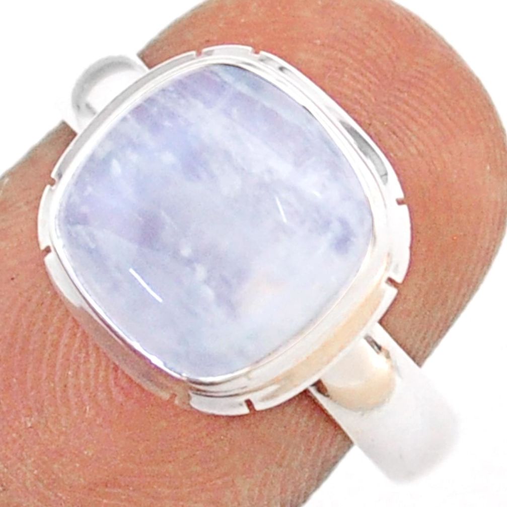 5.36cts solitaire natural rainbow moonstone 925 silver ring size 7.5 t80283