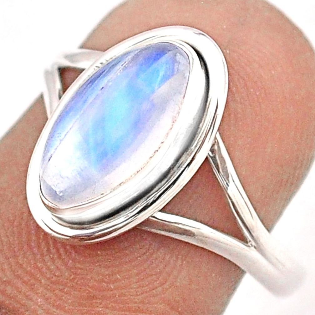 2.73cts solitaire natural rainbow moonstone 925 silver ring size 7.5 t87792