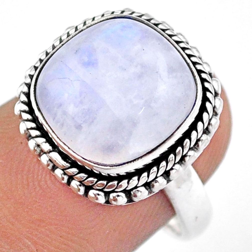 6.46cts solitaire natural rainbow moonstone 925 silver ring size 7.5 u9251