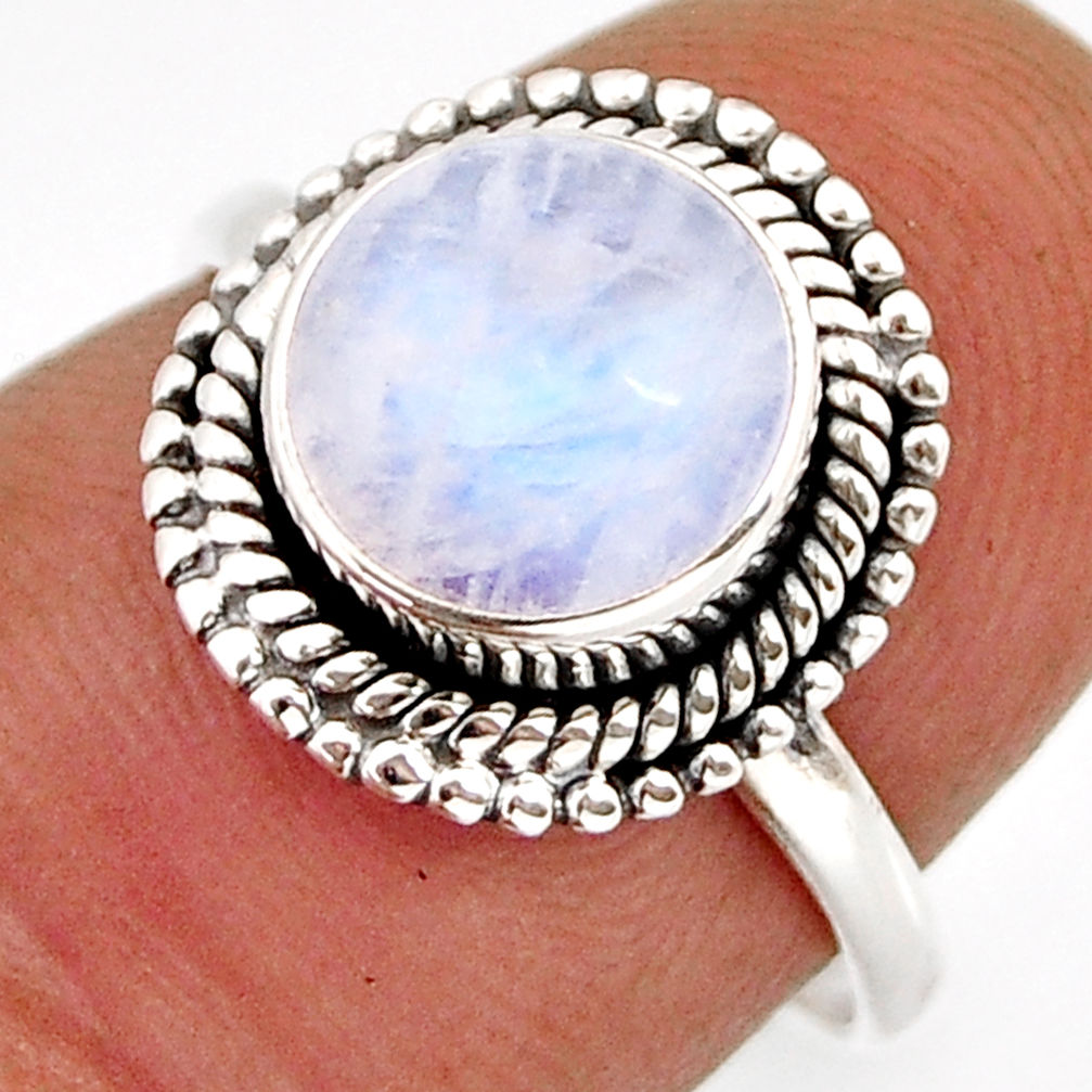 4.54cts solitaire natural rainbow moonstone 925 silver ring size 6.5 y76257