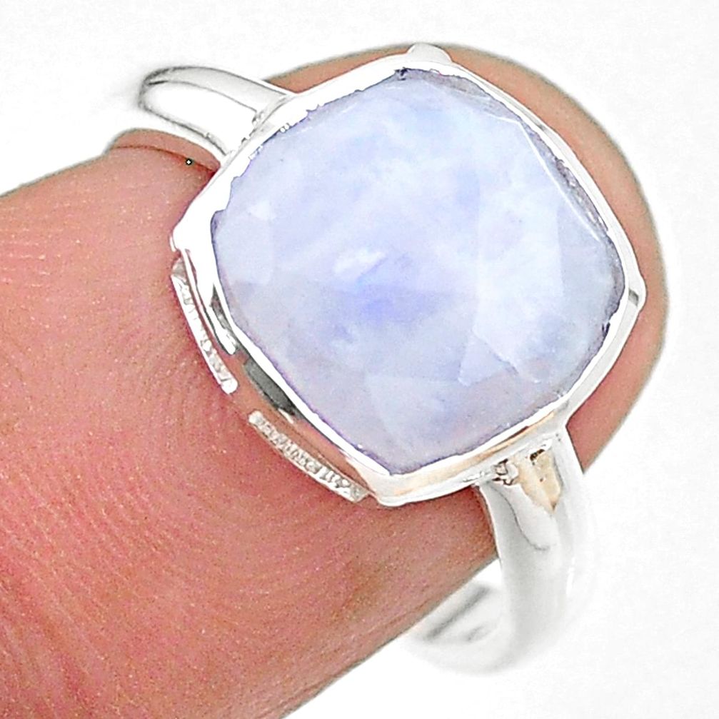 5.22cts moon natural rainbow moonstone cushion silver ring size 7 t22128