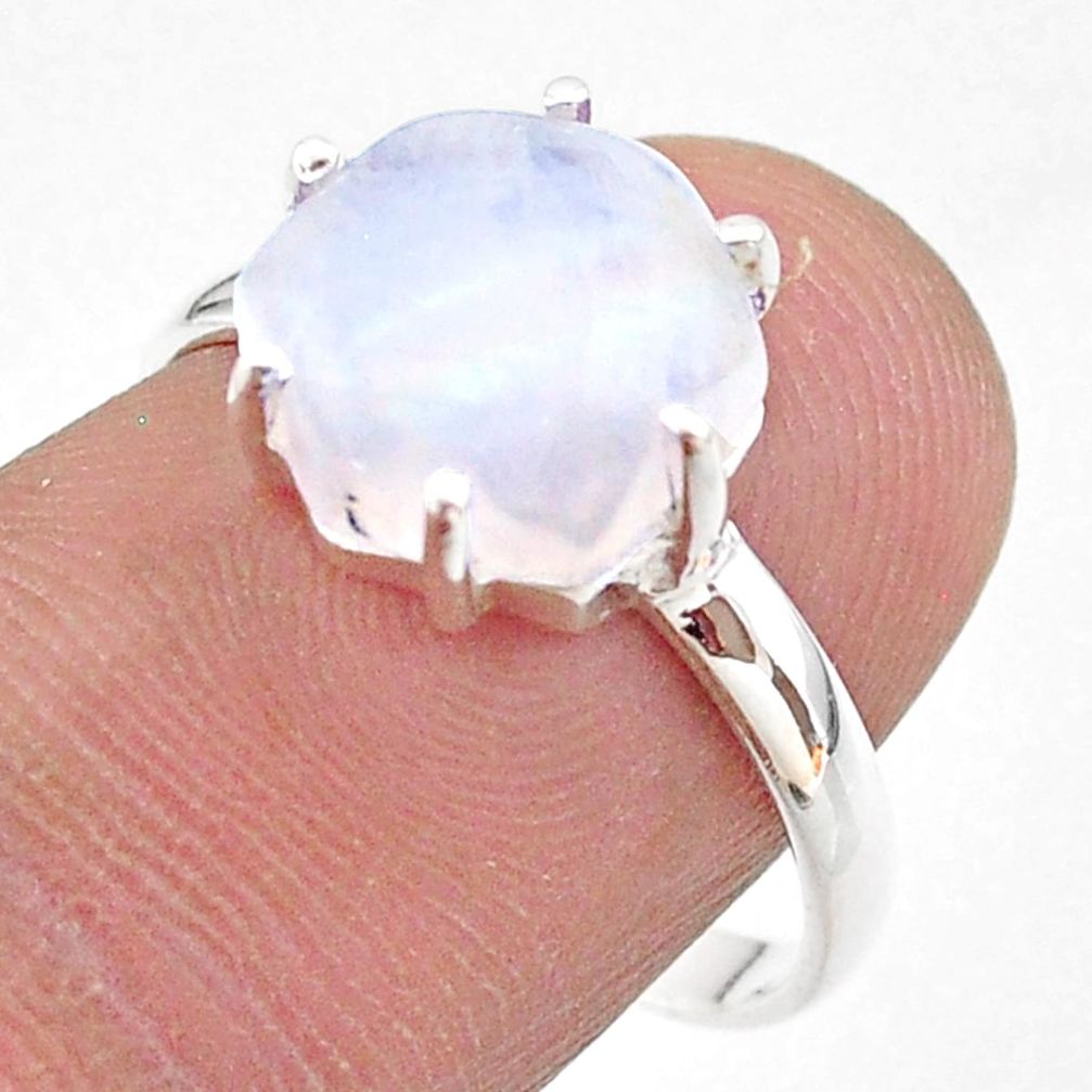 5.45cts solitaire natural rainbow moonstone hexagon silver ring size 8 t43023