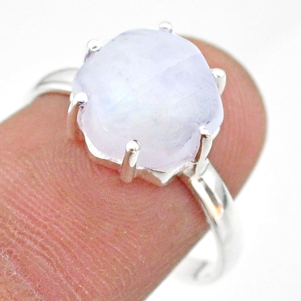 5.74cts solitaire natural rainbow moonstone hexagon silver ring size 8 t43026