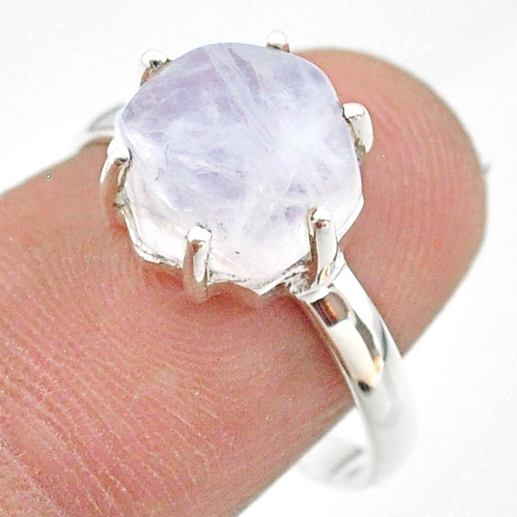 5.81cts solitaire natural rainbow moonstone hexagon silver ring size 8 t43031