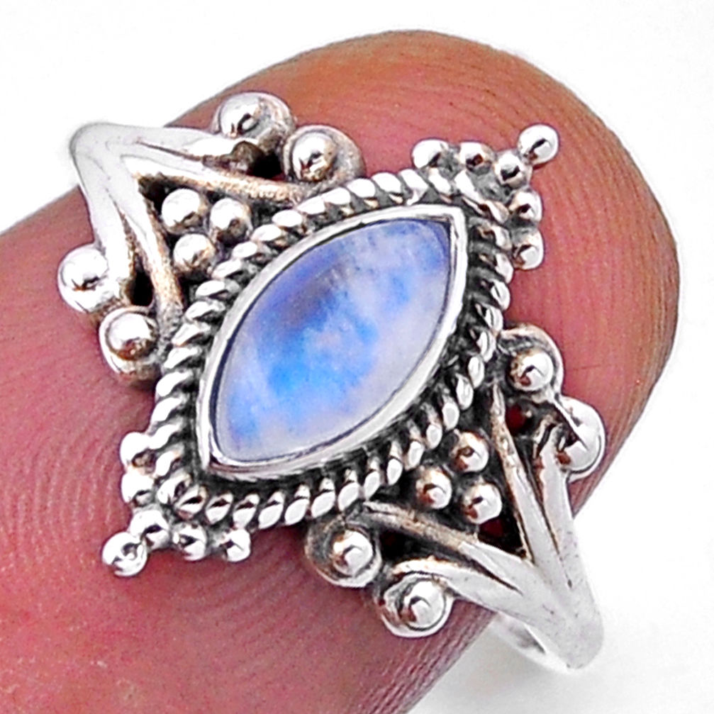 2.14cts solitaire natural rainbow moonstone marquise silver ring size 6.5 n49777