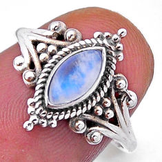 2.14cts solitaire natural rainbow moonstone marquise silver ring size 6.5 n49777