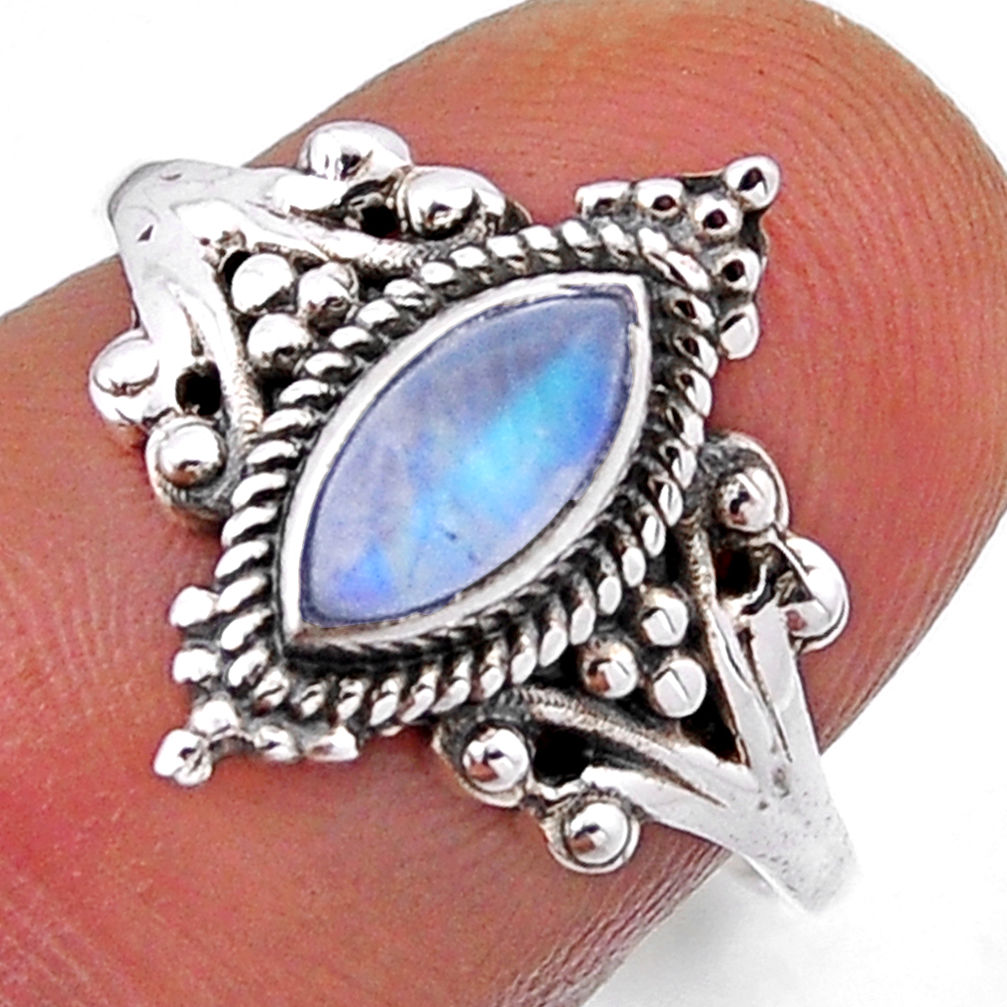 2.15cts solitaire natural rainbow moonstone marquise silver ring size 6.5 n49778