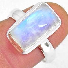 6.86cts solitaire natural rainbow moonstone octagan silver ring size 7 y12096