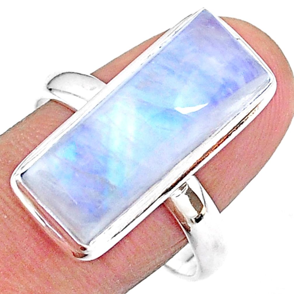 12.64cts solitaire natural rainbow moonstone octagan silver ring size 8 t18111