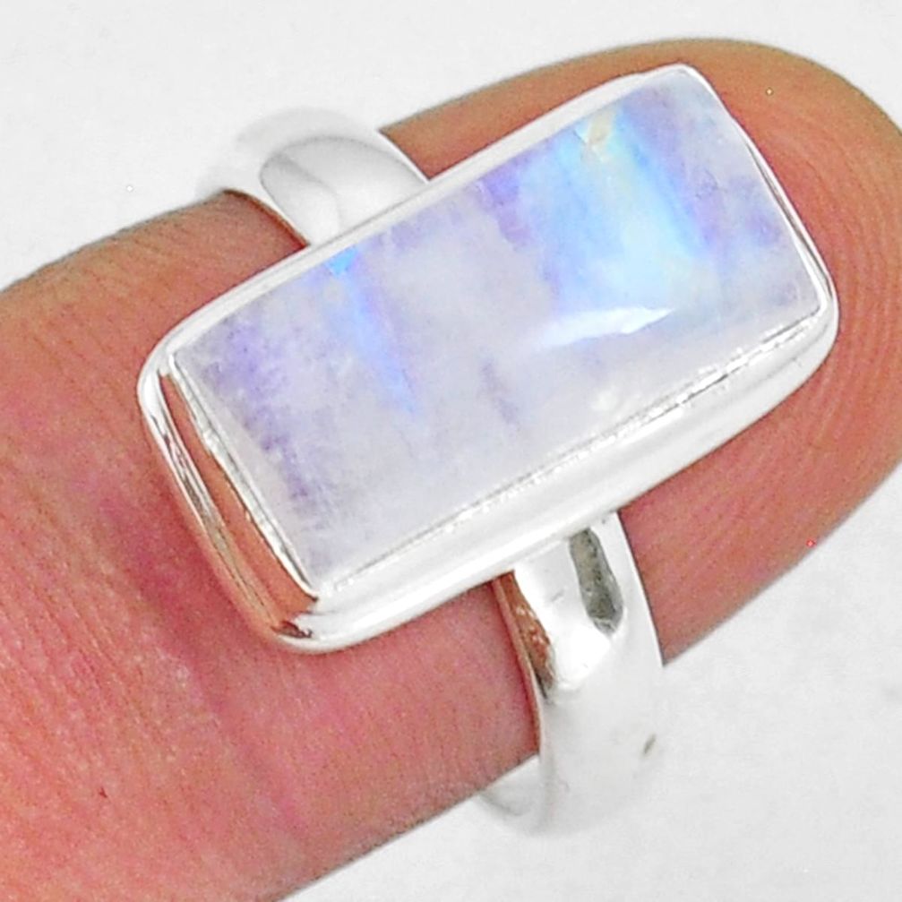 7.12cts solitaire natural rainbow moonstone octagan silver ring size 8 y12095