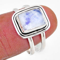3.22cts solitaire natural rainbow moonstone octagan silver ring size 8 y81758