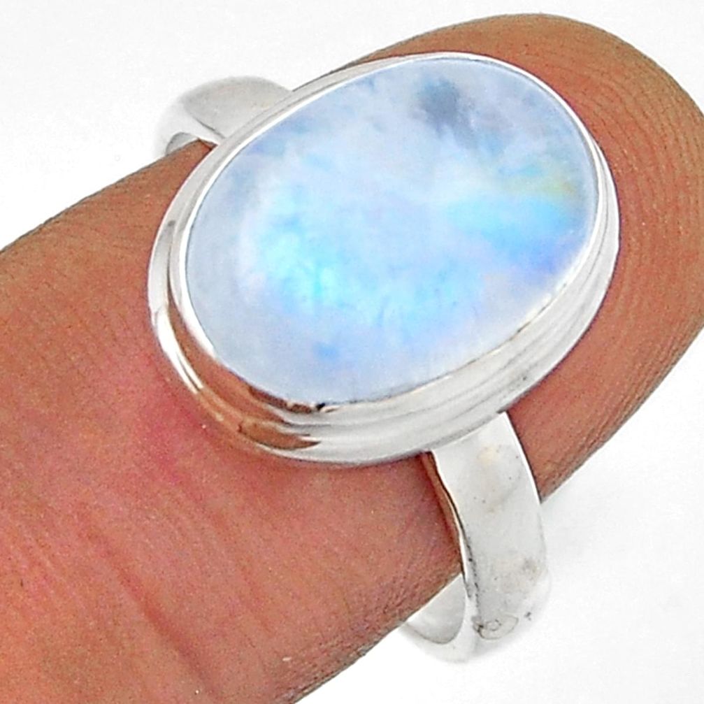 6.04cts solitaire natural rainbow moonstone oval 925 silver ring size 8.5 n42941