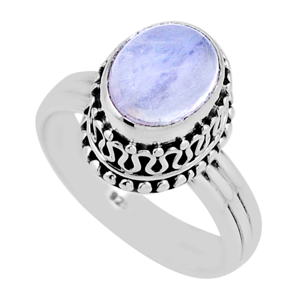 4.40cts solitaire natural rainbow moonstone oval 925 silver ring size 7.5 n43368