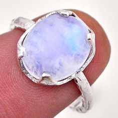 4.90cts solitaire natural rainbow moonstone oval 925 silver ring size 6.5 n49759