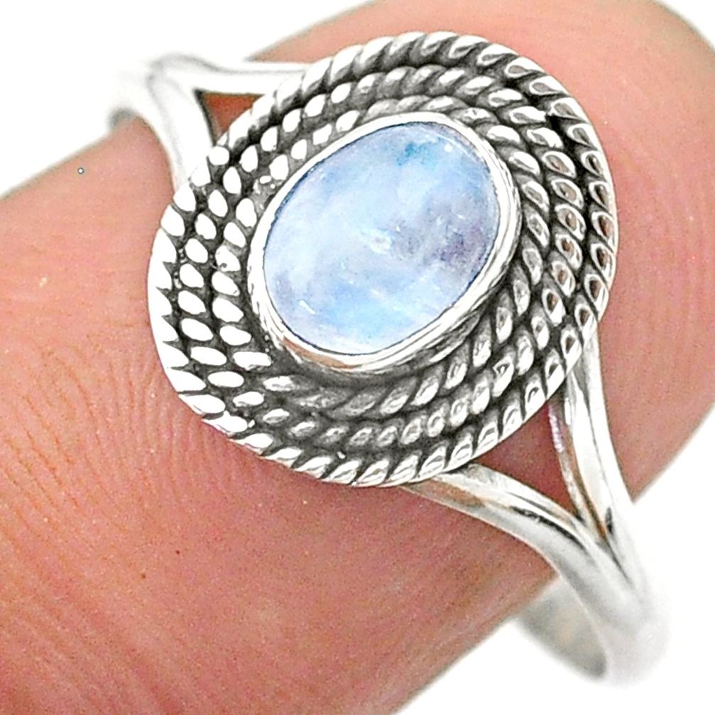 0.92cts solitaire natural rainbow moonstone oval 925 silver ring size 10 t26193