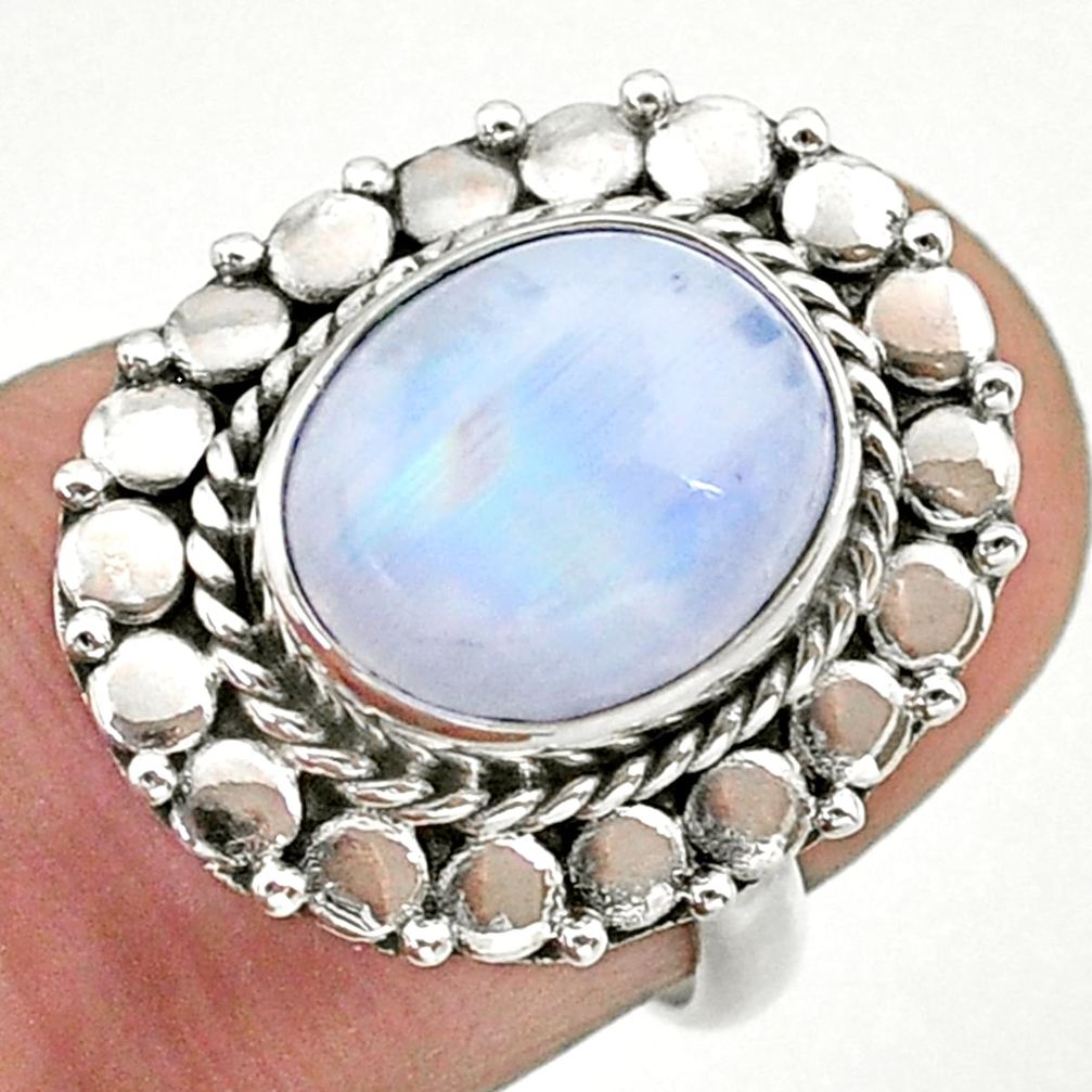 5.12cts solitaire natural rainbow moonstone oval 925 silver ring size 6 t39858